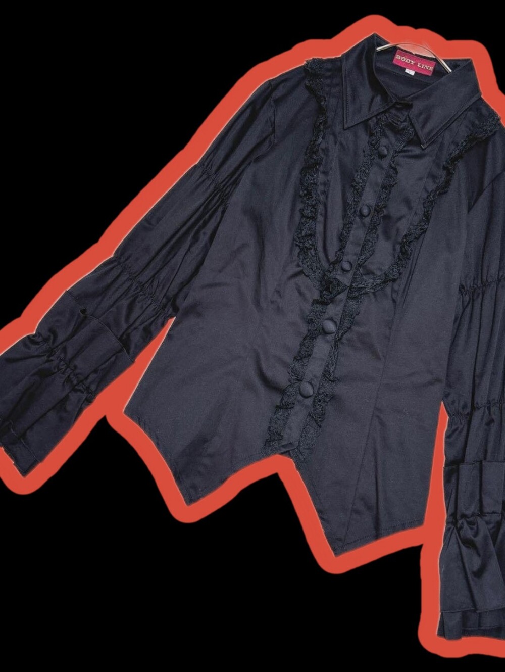 Vintage BODY LINE Gothic Vampire Lolita Buttons/Ruffle Front Lace-Up Back Blouse